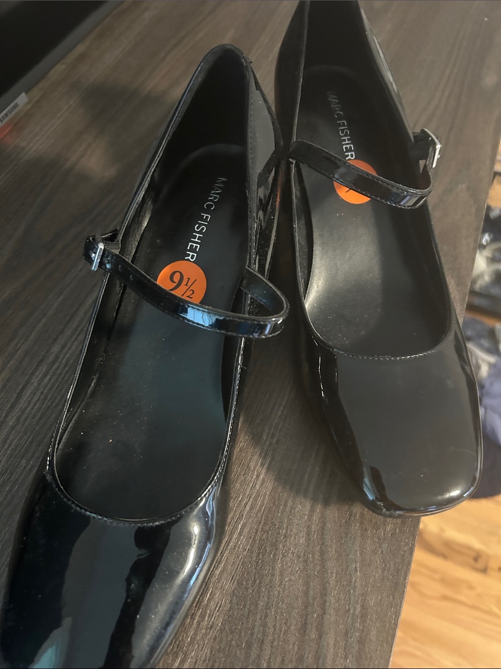 Marc Fisher Black Patent Mary Jane Heels with Strap